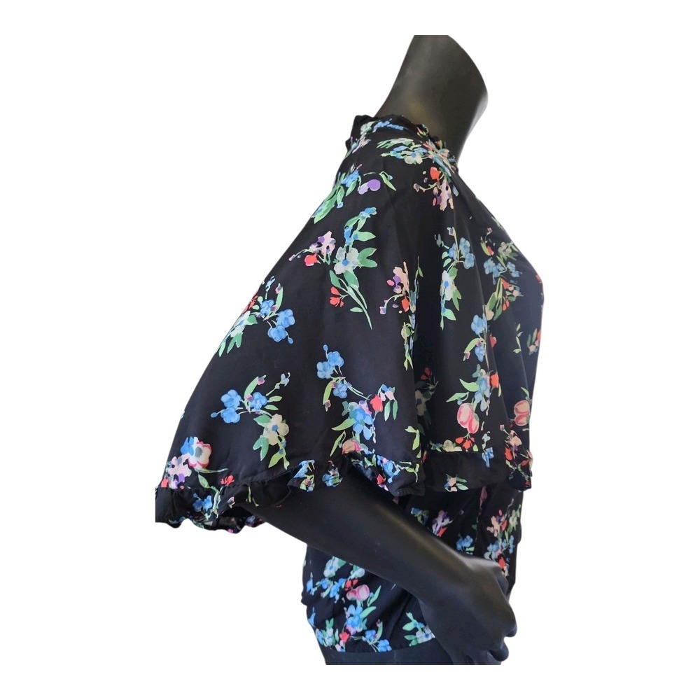Anthropologie Romantic Ruffle Blouse Black Floral S - Picture 13 of 16
